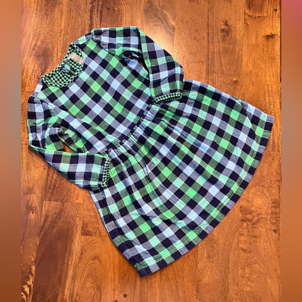 Primary Flannel Green and Blue Checkered Dress Size 6-7